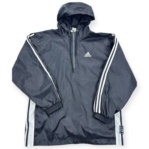 Vintage 90s Adidas Snap SidesJacket Mens Medium Black‎ White Trefoil Windbreaker